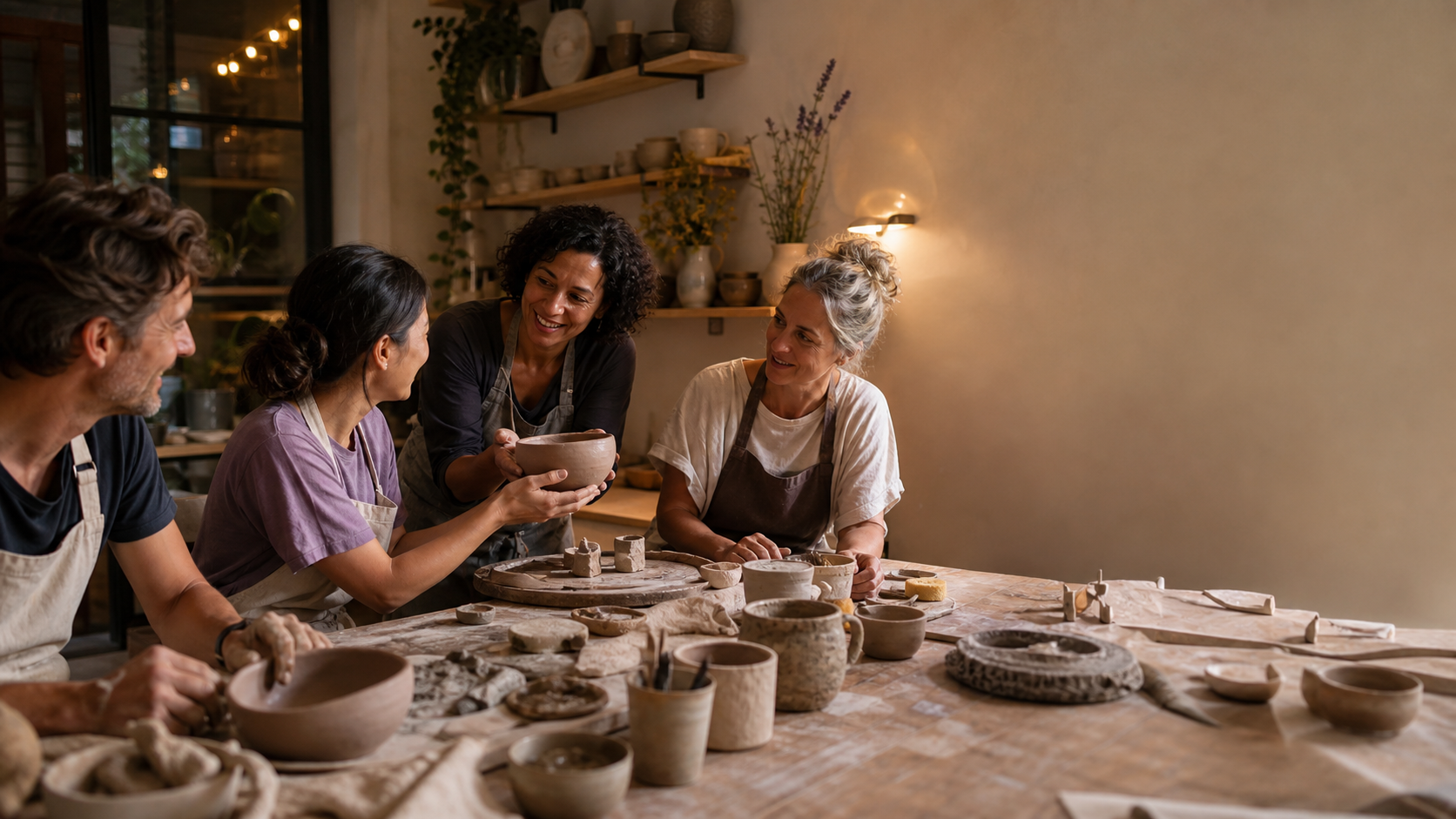 Friends encouraging each other while creating together